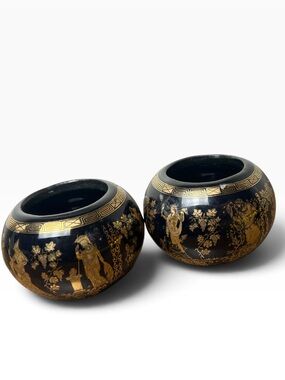 Ceramotechnica Greek Art Black & Gold Ceramic Decorative Bowls Set of 2